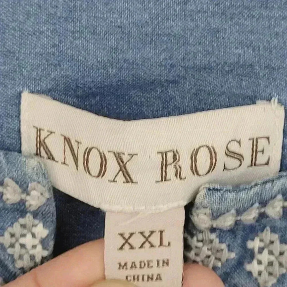 Knox Rose Womens Chambray Embroidered Tunic Sleeveless Dress XXL 65% Cotton - Picture 4 of 7